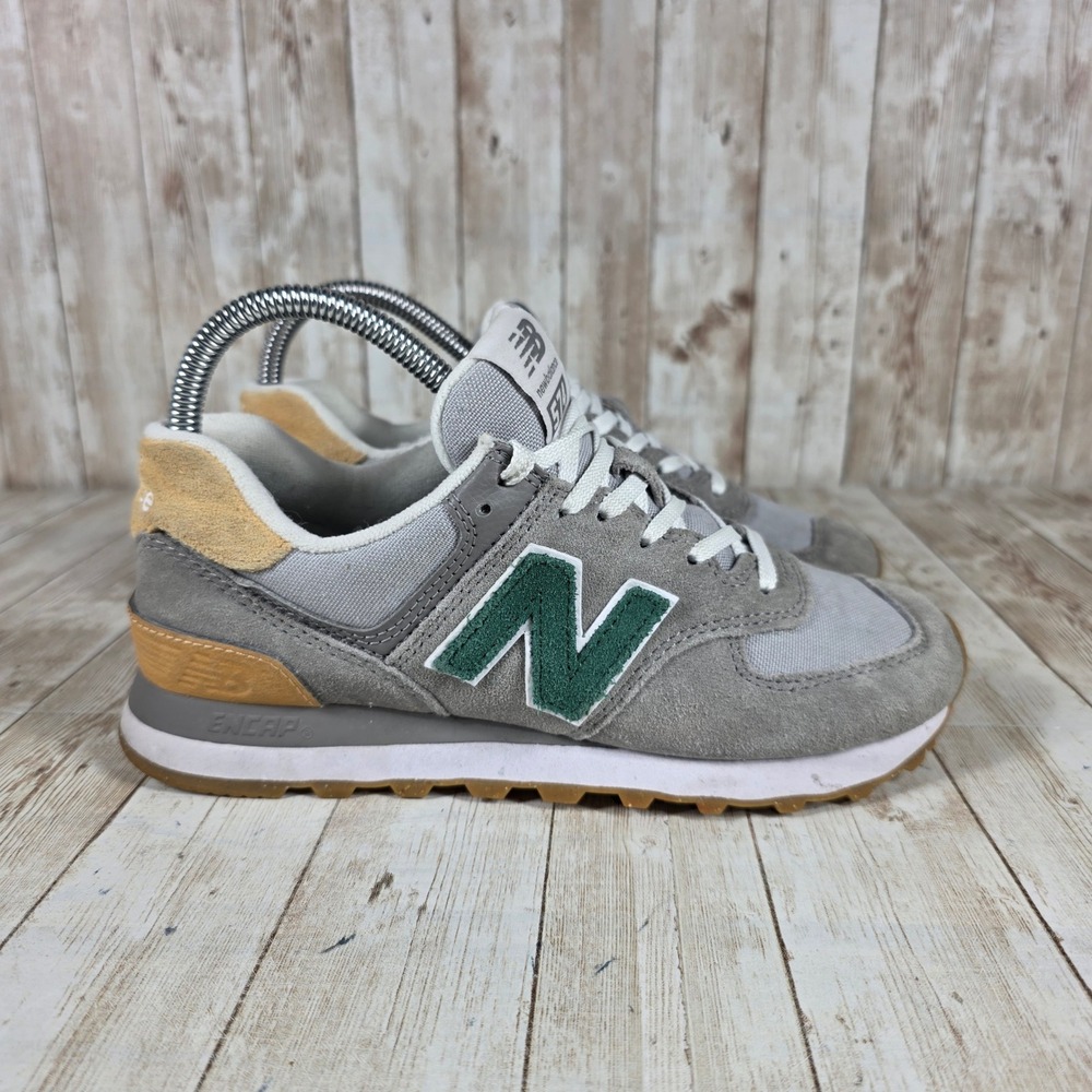 New Balance 574 Sneakers Classic‎ Suede Lifestyle Shoes Gray Green Size 6